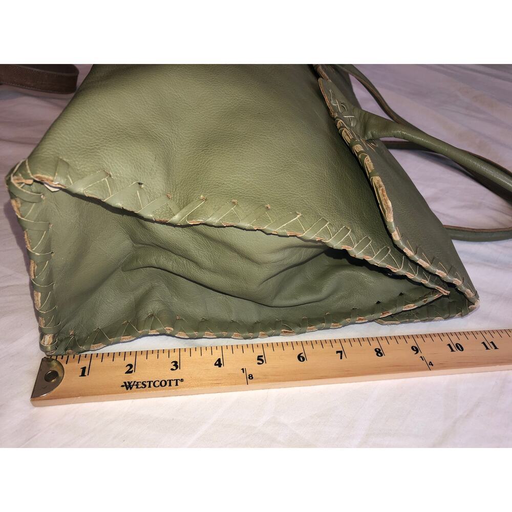 Vintage Jamie Young Co Olive Green Leather Bag Large Tote Work Laptop Boho - Picture 6 of 11